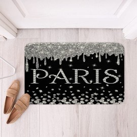 Feelyou Eiffel Tower Bathroom Rugs Paris Glitter (No Glitter No Sequin) Diamond Bath Rugs for Shower Tub Paris Decor Black Silver Bath Mats for Bathroom Non-Slip Bathroom Accossories 16"x24"