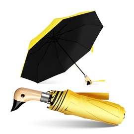 PTGRSWK Small Compact Umbrella with Duckhead Handle – Auto Open & Close, Cute Travel Umbrella with UV Protection, The Quirky Duck Gift for Rainy Days