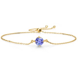 18K Yellow Gold Plated Silver Gemstone Birthstone Solitaire Bracelet For Women | Round 6MM | Birthday Gifts Valentine's Day Gift for Her Women Wife Mom Lady Daughter | Fully Adjustable Up to 9 Inch