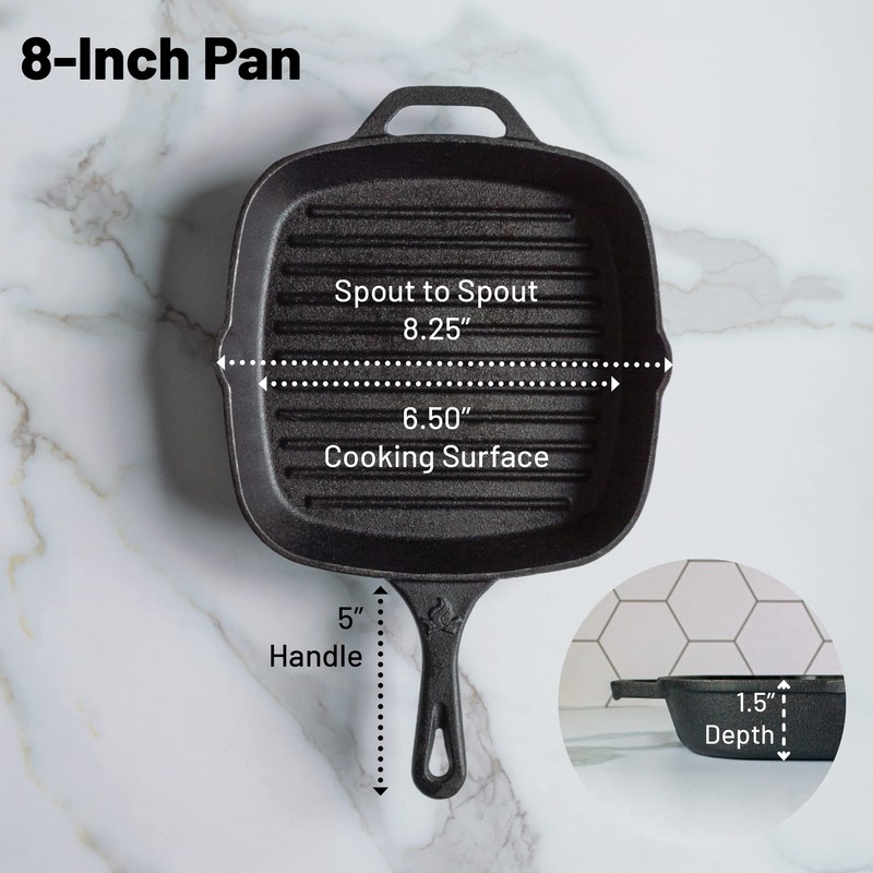 Backcountry Iron 8 Inch Square Grill Pan Medium Pre-Seasoned Cast