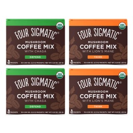 Four Sigmatic Mushroom Coffee Mix Pack of 4 - Lion's Mane and Chaga & Cordyceps and Chaga - 10 Packets Per Box