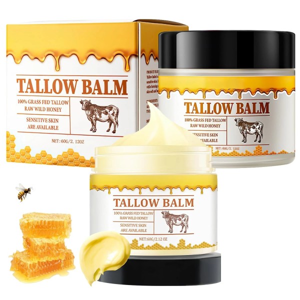 branded 2 Pack Tallow and Honey Balm, Premium Beef Tallow