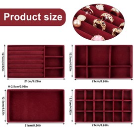 LWAIX Jewellery Storage Drawer Jewellery Trays Jewellery Organiser Drawers for Jewellery Drawer Insert Storage Organiser System Earrings Bracelet Rings 4 Pieces (Red)
