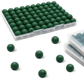 DIYOMR 70Pcs Silicone Beads, 15mm Silicone Round Beads for Keychain Making Loose Rubber Beads for Bracelet Lanyards Jewelry Making Kit Bulk Beads for DIY Crafts (B2-Christmas Green)