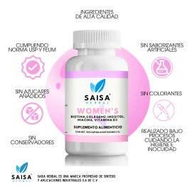 Colgeno Biotina Mujer SAISA HERBAL 100 Caps Cabello Piel Uas Vitamina D3 e Inositol Sabor Natural