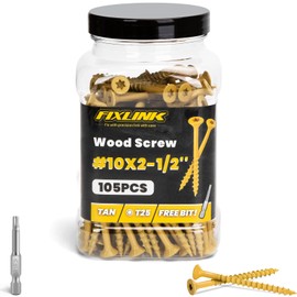 Wood Screws 2-1/2 Inch, FIXLINK Deck Screws #10 x 2-1/2", 105 PCS, Epoxy Coated, T25 Star Bit Above 1500 Hour Salt Spray Coating Outdoor Decking Screws Excellent Rust Resistant for Outdoor Wood Fence