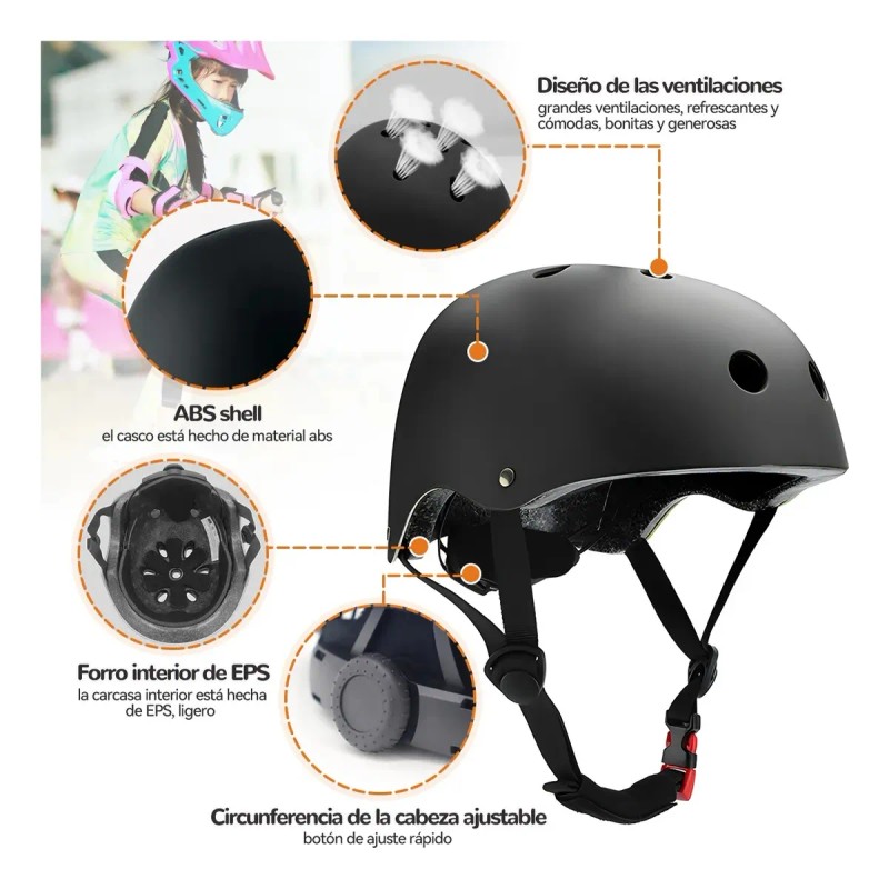 7pcs Kit De Protección De Patín Niños Con Casco Rodillera
