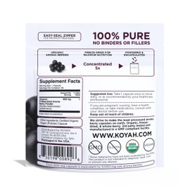 KOYAH Organic Aronia Berry (Chokeberry) Capsules - Freeze-Dried, Whole-Berry, 600 mg, Vegan, Gluten-Free, Non-GMO. Antioxidant Support. 60 Capsules