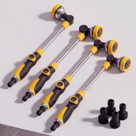 Hushee 4 Pcs Garden Watering Wand, 18.5 Inch Hose Watering Wand with 180° Rotating Head, Thumb Flow Control, 8 Spray Patterns, Garden Hose Nozzle Sprayer for Lawn, Plants, Car Wash