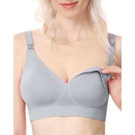 momcozy CoolFit Nursing Bras for Breastfeeding, Ultra Stretch Seamless Jelly Strip Maternity Bra, Cooling Wireless Gray