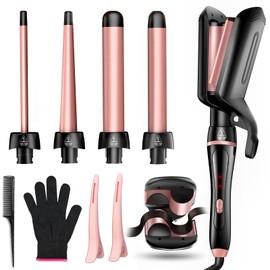 5 in 1 Curling Iron, Curling Wand Set Versatile Hair Curler Wand Kit for Waves Curls Blowout for All Hair Types 4 Interchangeable Ceramic Barrels(0.35"-1.25'') Fast Heating for Travel and Home Use