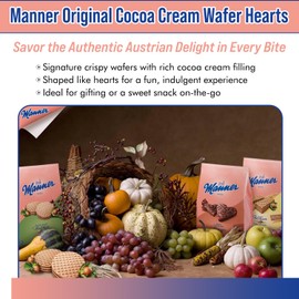 Manner Original Cocoa Cream Wafer - Austrian Wafers Flavored with Cocoa Cream & Milk Chocolate - Heart-Shaped Chocolate Wafers Ideal for On-the-Go - 2 Pack