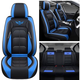 YHCBNKI Universal Fit Car Seat Covers Full Set, Leather Automotive Seat Protectors for 5 Seats, Airbag Compatible, Premium Quality Seat Cover Accessories(Black-Blue)