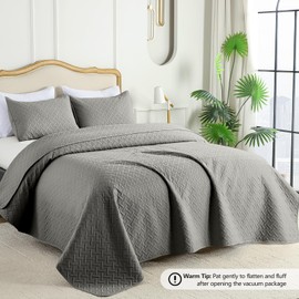 FLYMME Dark Grey King Quilt Bedspreads, 3 Pieces Lightweight Bedding Sets with Pillow Shams, Microfiber Quilted Comforter Coverlet for All Season (1 Quilt, 2 Shams)