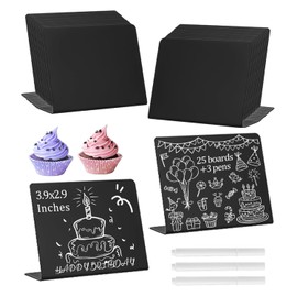FAOKZE Mini Chalkboard Set, 25 Pieces Chalkboard Small with 3 Blackboard Pens Wipe Clean, Small Chalkboards for Labelling, Mini Boards for Buffet, Wedding, Party, Price Tags, Place Card Name