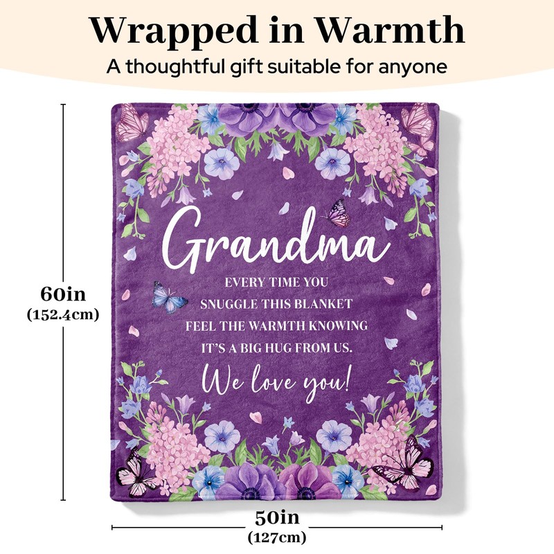 Silkwishes Grandma Birthday Gifts, Grandma Gifts Purple Blanket 50" x