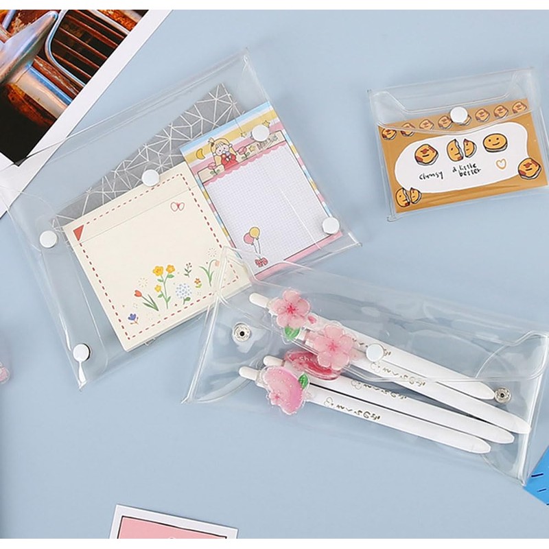 Natiform 3Pcs Pvc Clear Button Case Pencil Bag Toiletry Pen,