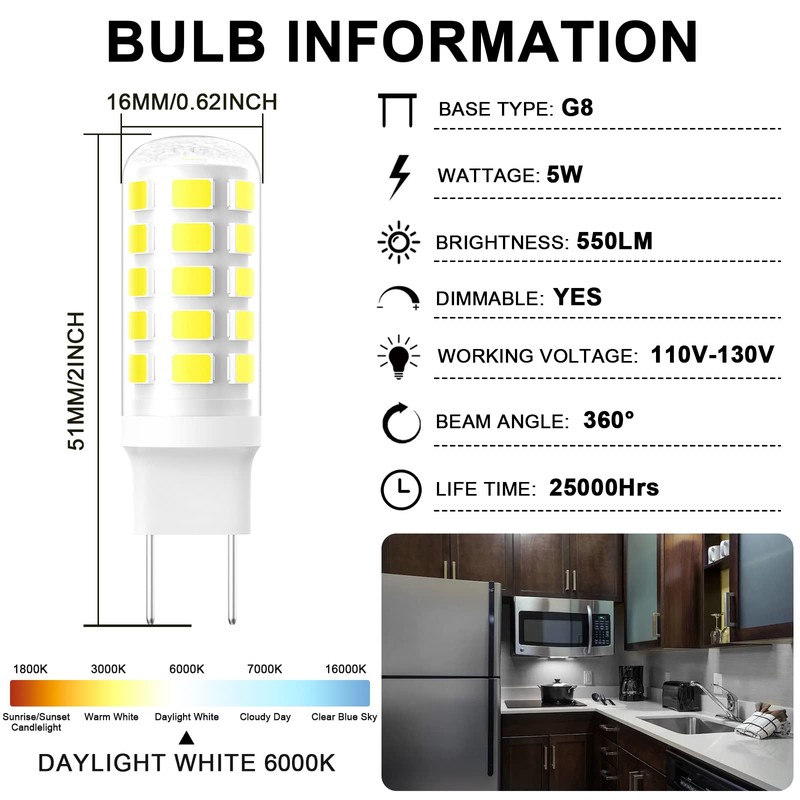 G8 LED Bulb Dimmable, 120V 50W Microwave Light Bulbs Replacement