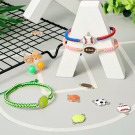 PandaHall 30pcs Sport Enamel Connector Charms Basketball Football Tennis Baseball Rugby Link Charms Pendants for DIY Crafts Bracelet Jewellery Making