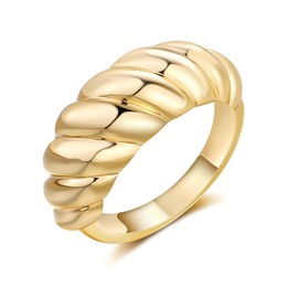 Mytys Chunky Gold Rings for Women 14K Gold Plated Dome Ring Croissant Ring Signet Ring for Women Christmas Jewelry Gift (gold 4 size 9)