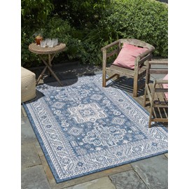 Unique Loom Outdoor Aztec Collection Area Rug - Chalca (10' x 14' 1" Rectangle, Blue/ Ivory)
