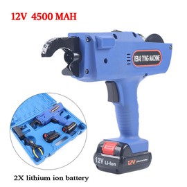 MuChaIOAK Automatic Rebar Tier Tying Machine, 8-34mm 12V Handheld Rebar Tier Gun w/Electric & 2 Batteries Steel Bar Rod Tying Banding Tool Steel Strapping Banding Tool Set for Ground Pipes (Blue)