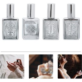 SCOLAND 4PCS Perfume Bottle Spray Refillable Glass Spray Bottles Terrarium Travel Refillable Mini Perfume Glass Containers Packaging (Silver)