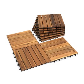 VICTORY RELAX Acacia Wood Patio Deck Tiles - 9 Pcs 6 Slats Interlocking Decking Tiles for Patio Decor, Waterproof Indoor & Outdoor Use, Balcony Garden Decking Tile (12.24*12.24*0.75 inches) Natural