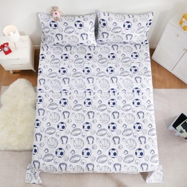 LONAVA Queen Sheet Set Kids - Ball Sports 4 Pieces Soft Cute Microfiber Bed Sheet for Boy Girls Teens, Oeko Texted Breathable Cooling Fabric & Deep Pocket Full Elastic Sheets