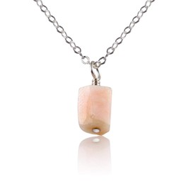 Pink Peruvian Opal Raw Crystal Pendant Choker in Stainless Steel
