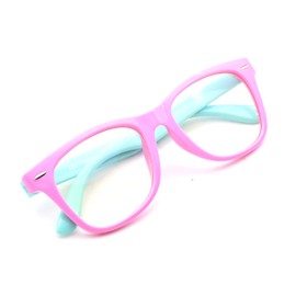 JUSLINK Flexible Kids Blue Light Blocking Glasses for Boys and Girls Age 4-13(Pink-green)