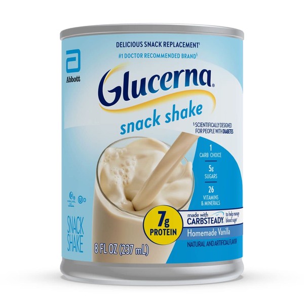 Glucerna Nutritional Snack Shake, Diabetic Drink to Support Blood Sugar Management, 7g Protein, 140 Calories, Homemade Vanilla, 8 Fl Oz (Pack of 16)