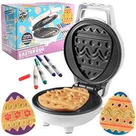 Mini Easter Egg Waffler - Make Holiday Morning Special - Includes Set of 4 Edible Food Markers with Recipes for Added Fun - Unique and Cool Breakfast Gift for Kids & Family