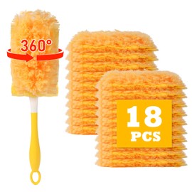 Heavy Duty Duster Refills for Swiffer, with 1 Handle, Multisurface 360° Dusters with 4X Microfibers, Unscented Disposable Duster Refills for Cleaning Home, Helps Remove Allergens,18 Count.