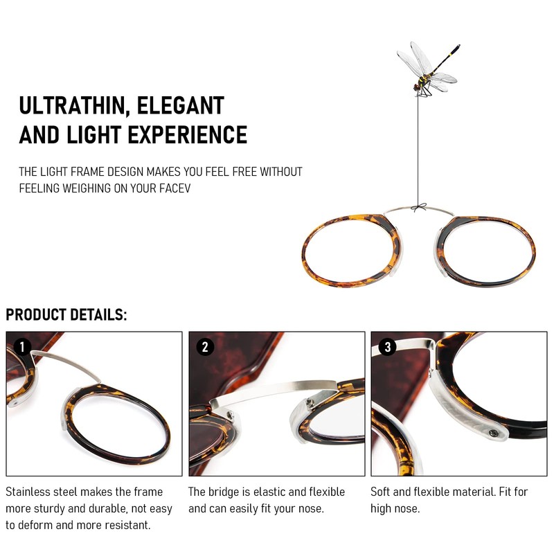 REAVEE Ultra Thin Armless Reading Glasses for Men Women, No
