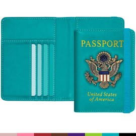 YINHEXI Passport Holder Wallet Cover Case and Vaccine Card Holder Combo, RFID Blocking Travel Leather Passport Holder for Women and Men, Travel Documents Organizer (Sky Blue)