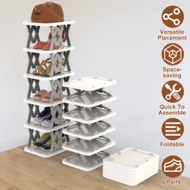 NewHome Small 6 Tier Foldable Corner Narrow Vertical Shoe Rack Organizer for Entryway