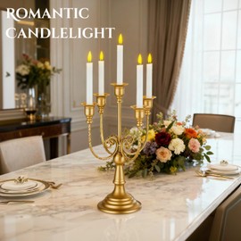 5 Arms Metal Candelabra Gold Candle Holder Modern Decorative Centerpiece Candlestick Holders for Table Wedding Halloween Christmas Party (1, Gold)