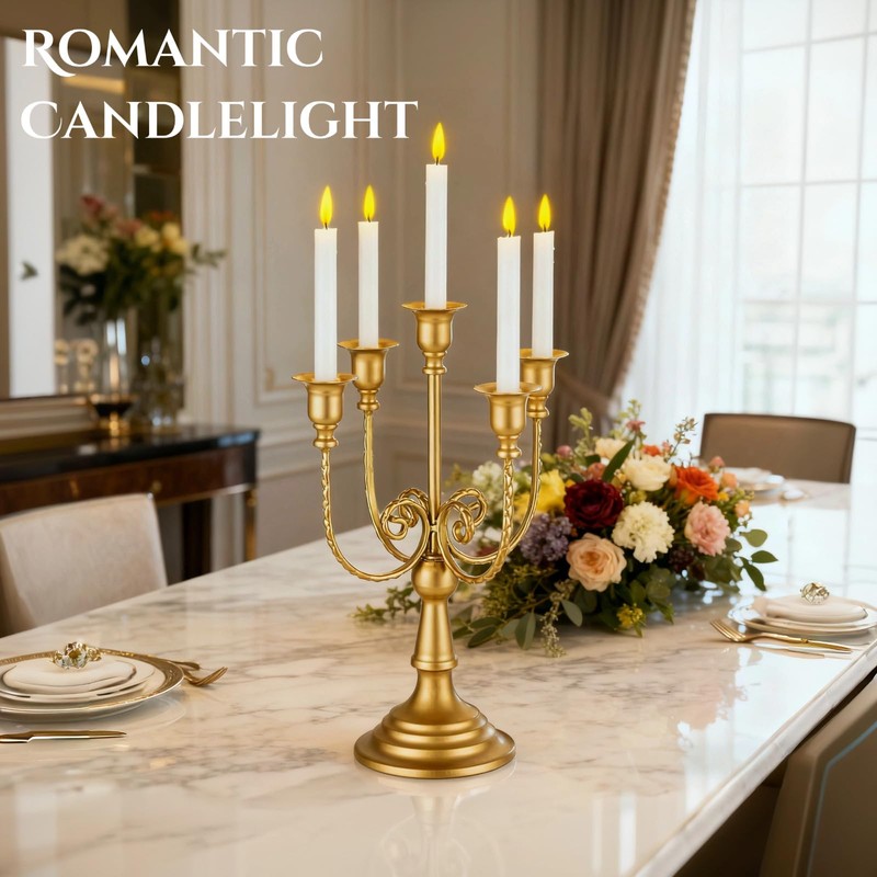 5 Arms Metal Candelabra Gold Candle Holder Modern Decorative Centerpiece