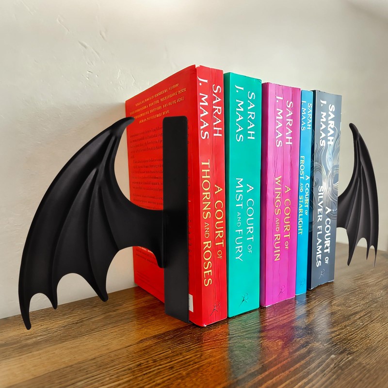 Metal Dragon Wing Bookends – Gothic Fantasy Book Holder Set,