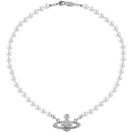 YURESEN Saturn Pearl Necklace White Pearl Bead Choker for Women Teen Girls, Crystal Rhinestone Constellation Planet Necklace for Girlfriend Confessions Weddings (Silver1)