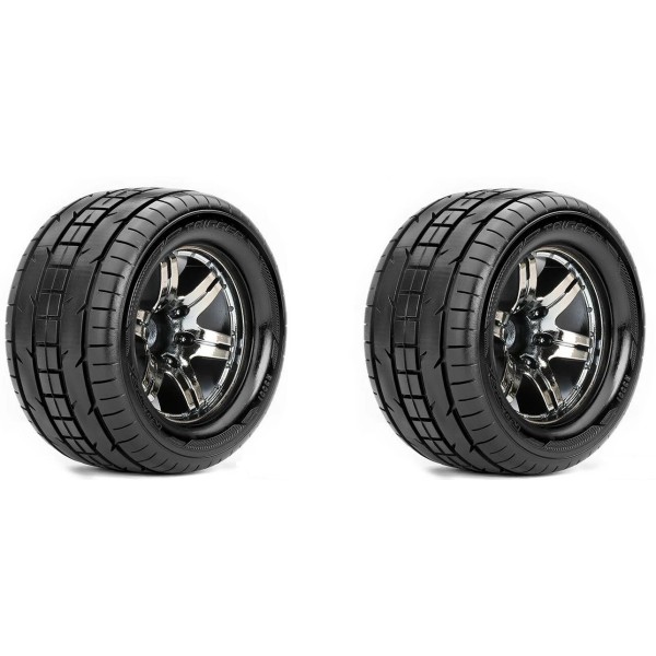 Universal Roapex Trigger 1/10 Monster Truck Tires Mounted on Chrome