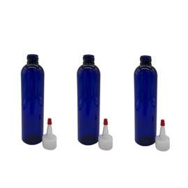 Natural Farms 3 Pack – 8 oz -Blue Cosmo Plastic Bottles – Natural Yorker w Red Tip - for Essential Oils, Perfumes, Cleaning Products