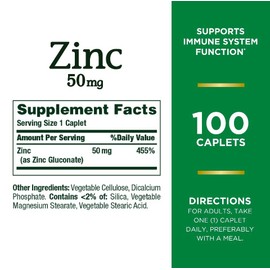 Nature’s Bounty Zinc Immune Health Caplets, 50mg, 100 Ct