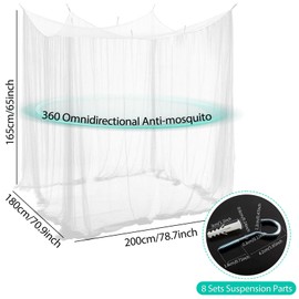 Mosquito Net Bed Travel, Mosquito Net Double Bed and Single, Single Door, White Hanging Bed Net with 8 Hanging Rings, Mosquito Net Bed Curtain, Bed Canopy Fine Mesh for Home and Camping, 200 x 180 x 165 cm