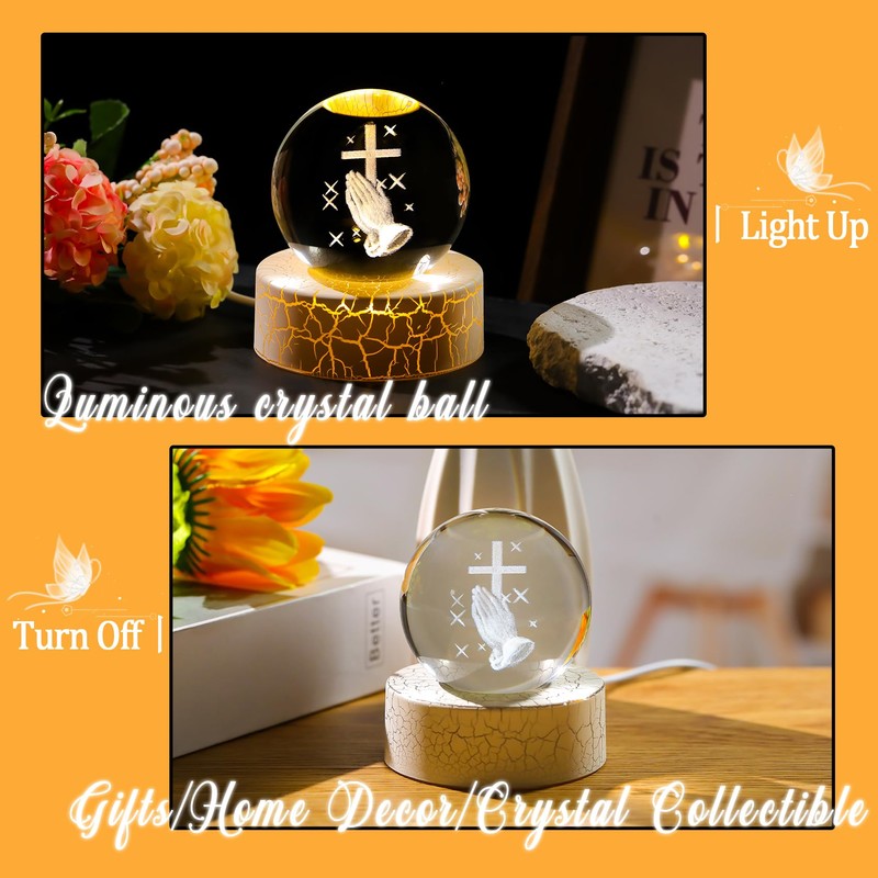 Movdyka Crystal Ball 6cm Praying Cross 3D Engraved Figurines with