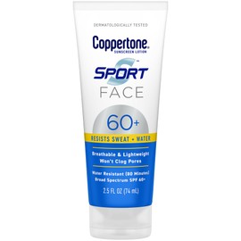 Coppertone Sport Face Sunscreen Lotion SPF 60+, Water Resistant Sunscreen with Broad Spectrum SPF 60+, Lightweight and Breathable, 2.5 Fl Oz Tube
