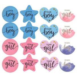 VONJUMA 144 Pieces Gender Reveal Stickers Team Boy or Girl Team Boy and Team Girl Labels with Gold Foil for Reveal Parties and Baby Showers 4 Styles