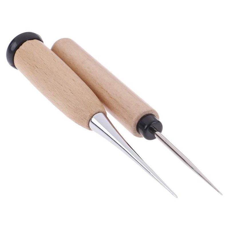 POFET Leather Craft Awl Tool Hole Punch Wooden Handle Sewing