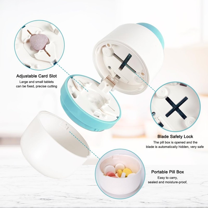 Pill Cutter - Pill Splitter with Stainless Steel Blade for